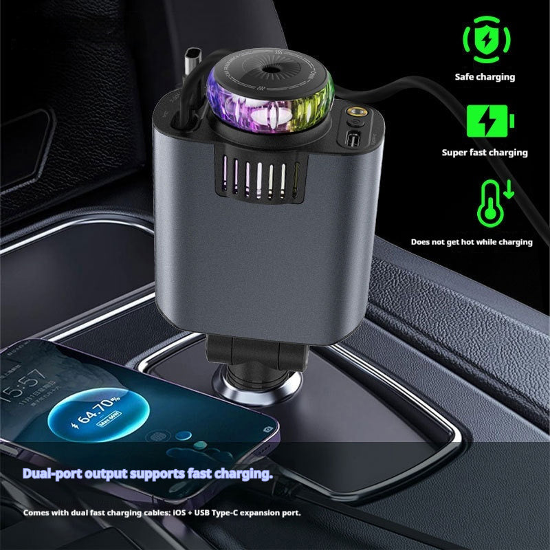 Car Charger PD Fast Charging Retractable Cable Quick Charge Cigarette ...