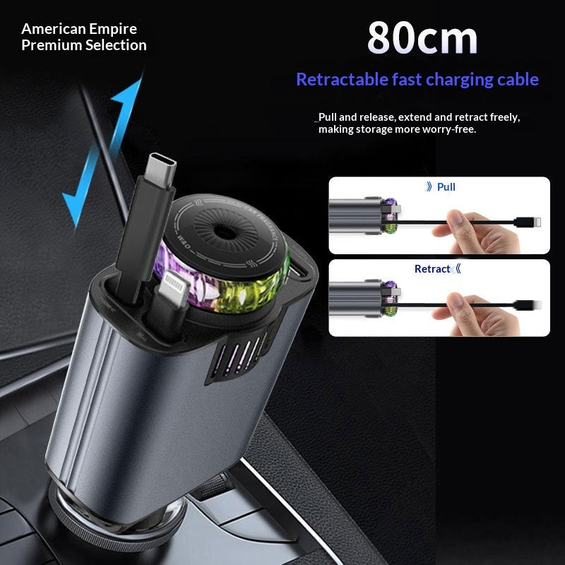 Car Charger PD Fast Charging Retractable Cable Quick Charge Cigarette ...